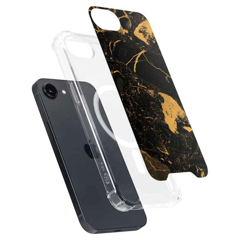Black and Gold Scattered Marble iPhone 16e MagSafe Case
