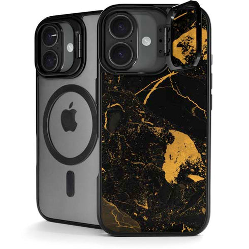 Black and Gold Scattered Marble iPhone 17 Kickstand Case
