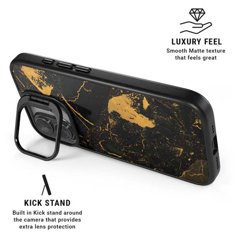 Black and Gold Scattered Marble iPhone 17 Kickstand Case