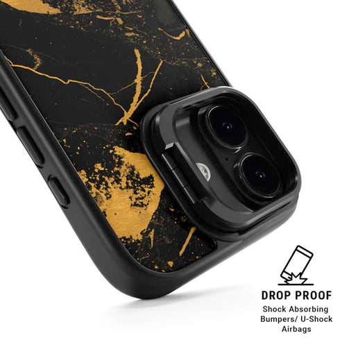 Black and Gold Scattered Marble iPhone 17 Kickstand Case