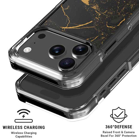 Black and Gold Scattered Marble iPhone 17 Pro Clear Case