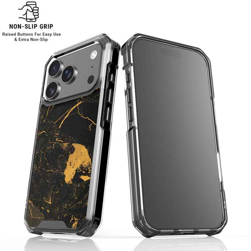 Black and Gold Scattered Marble iPhone 17 Pro Clear Case