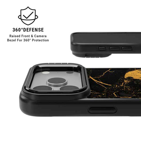 Black and Gold Scattered Marble iPhone 17 Pro Kickstand Case