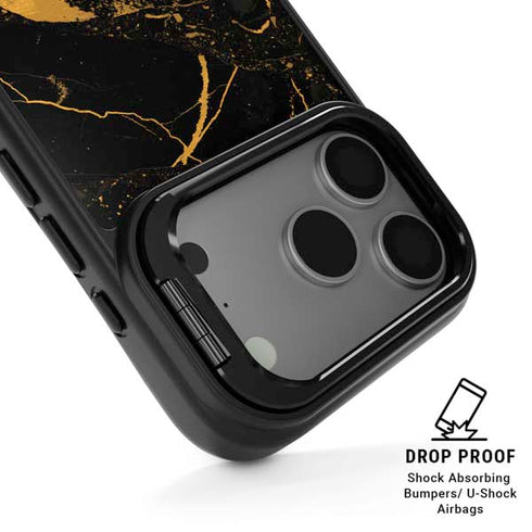 Black and Gold Scattered Marble iPhone 17 Pro Kickstand Case