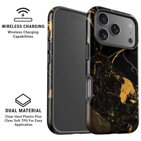Black and Gold Scattered Marble iPhone 17 Pro Magsafe Impact Case