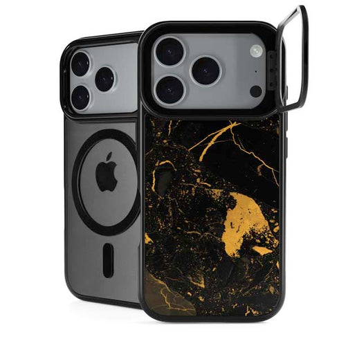 Black and Gold Scattered Marble iPhone 17 Pro Max Kickstand Case
