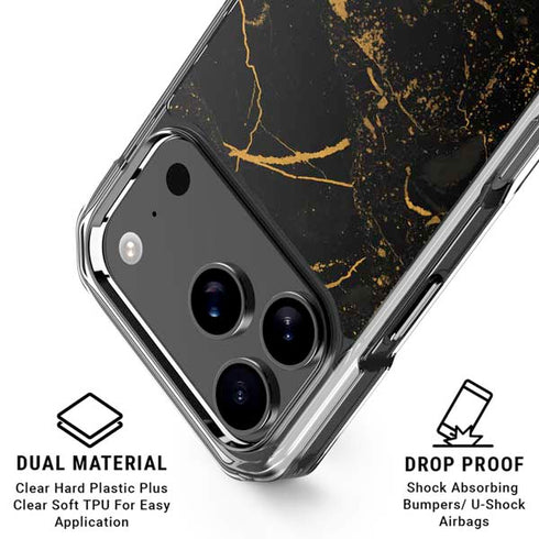 Black and Gold Scattered Marble iPhone 18 Pro Clear Case