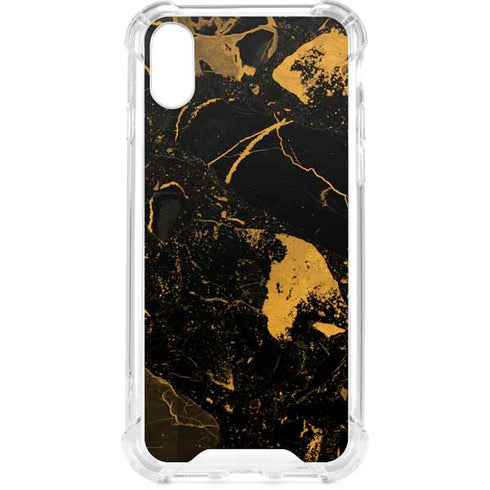 Black and Gold Scattered Marble iPhone XS Clear Case