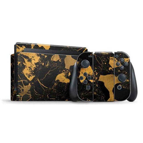 Black and Gold Scattered Marble Nintendo Skins
