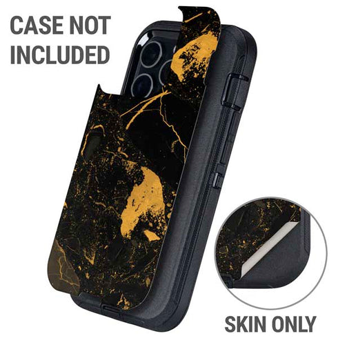 Black and Gold Scattered Marble Otterbox Defender iPhone Skin
