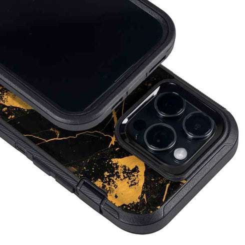 Black and Gold Scattered Marble Otterbox Defender iPhone Skin