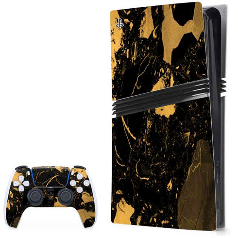 Black and Gold Scattered Marble PlayStation PS5 Skins