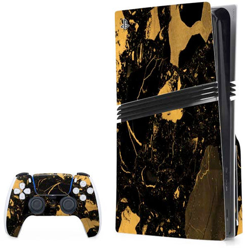 Black and Gold Scattered Marble PlayStation PS5 Skins