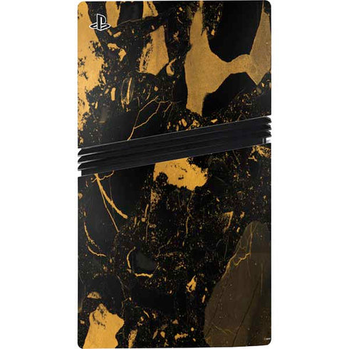 Black and Gold Scattered Marble PS5 Pro Disk Console Skin