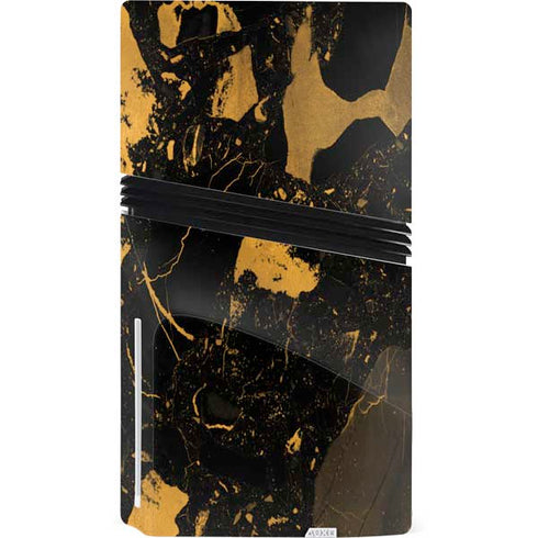 Black and Gold Scattered Marble PS5 Pro Disk Console Skin
