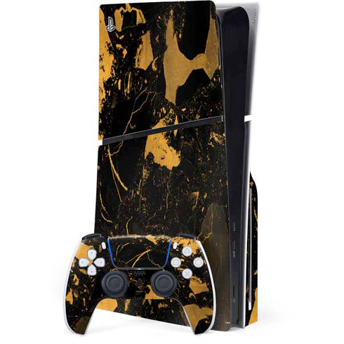 Black and Gold Scattered Marble PlayStation PS5 Skins