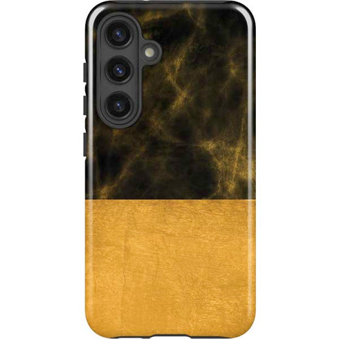 Black and Gold Split Marble Galaxy S25 Plus Impact Case