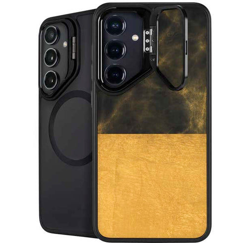 Black and Gold Split Marble Galaxy S25 Plus Kickstand Case