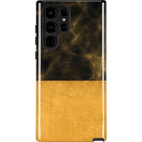 Black and Gold Split Marble Galaxy S25 Ultra Impact Case