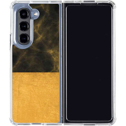 Black and Gold Split Marble Galaxy Z Fold5 5G Clear Case