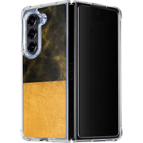 Black and Gold Split Marble Galaxy Z Fold5 5G Clear Case