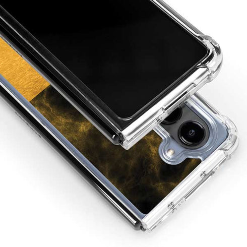 Black and Gold Split Marble Galaxy Z Fold5 5G Clear Case