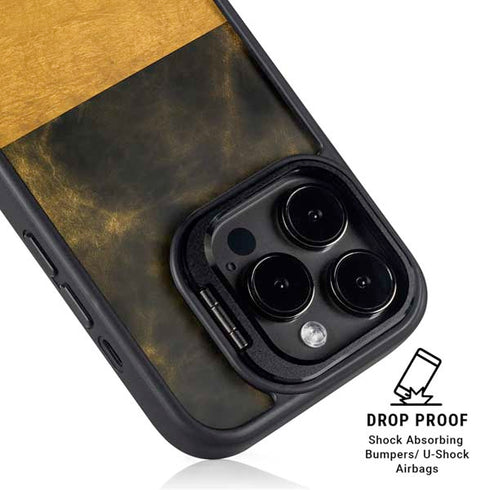 Black and Gold Split Marble iPhone 14 Pro Kickstand Case