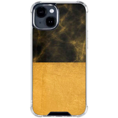 Black and Gold Split Marble iPhone 15 Clear Case