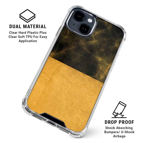 Black and Gold Split Marble iPhone 15 Clear Case