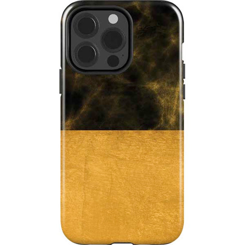 Black and Gold Split Marble iPhone 15 Pro Impact Case