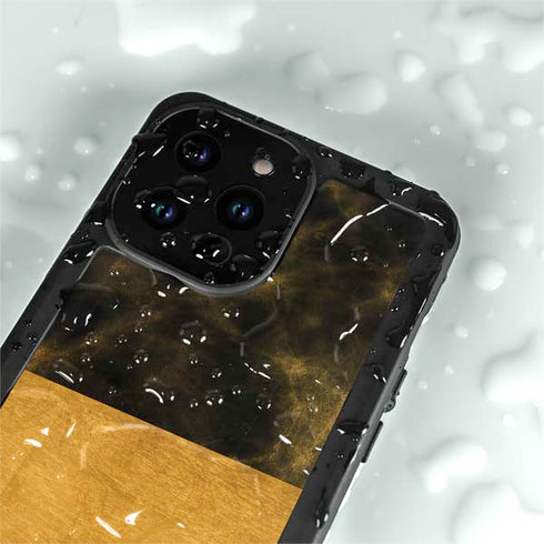 Black and Gold Split Marble iPhone 15 Pro Waterproof Case