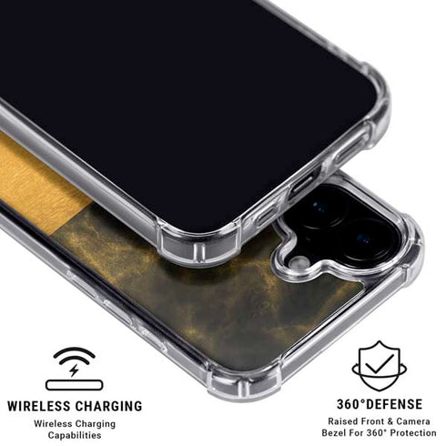 Black and Gold Split Marble iPhone 16 Clear Case