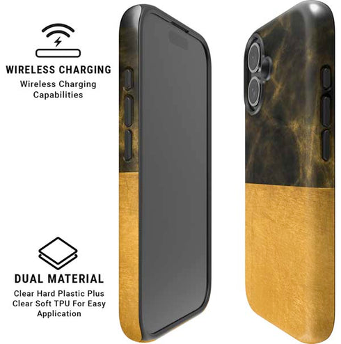 Black and Gold Split Marble iPhone 16 Magsafe Impact Case