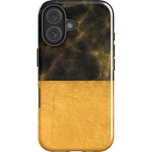 Black and Gold Split Marble iPhone 16 Plus Impact Case