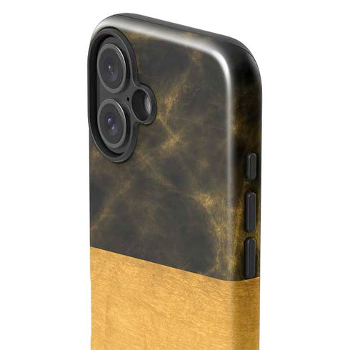 Black and Gold Split Marble iPhone 16 Plus Impact Case