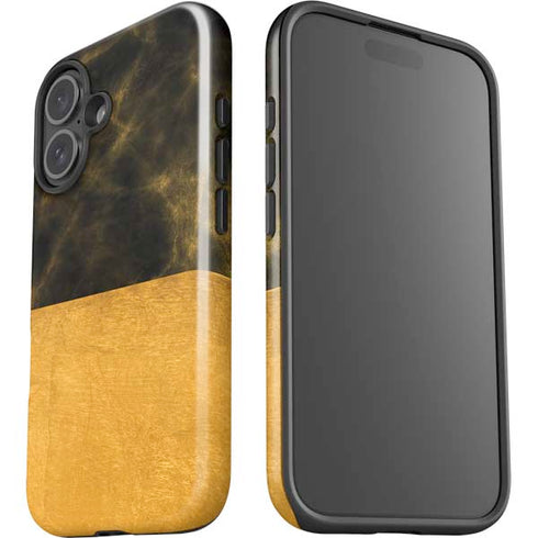 Black and Gold Split Marble iPhone 16 Plus Impact Case