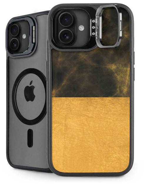 Black and Gold Split Marble iPhone 16 Plus Kickstand Case