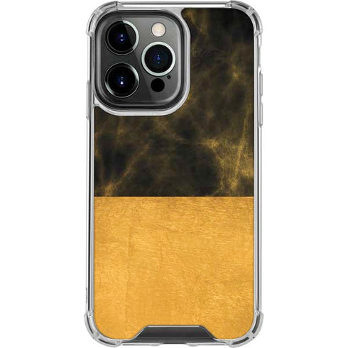 Black and Gold Split Marble iPhone 16 Pro Clear Case