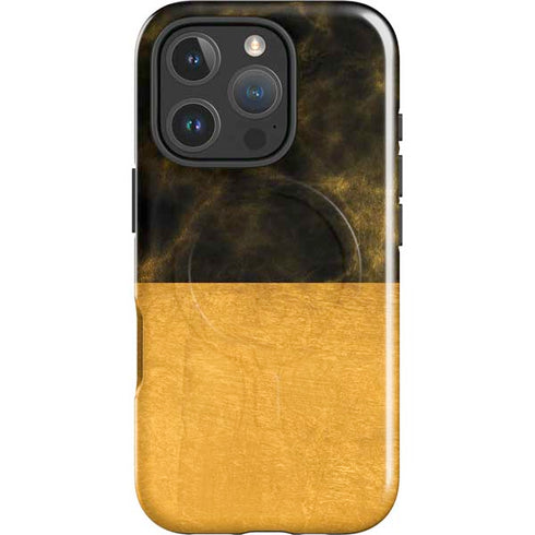 Black and Gold Split Marble iPhone 16 Pro Magsafe Impact Case