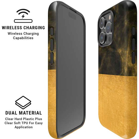 Black and Gold Split Marble iPhone 16 Pro Magsafe Impact Case