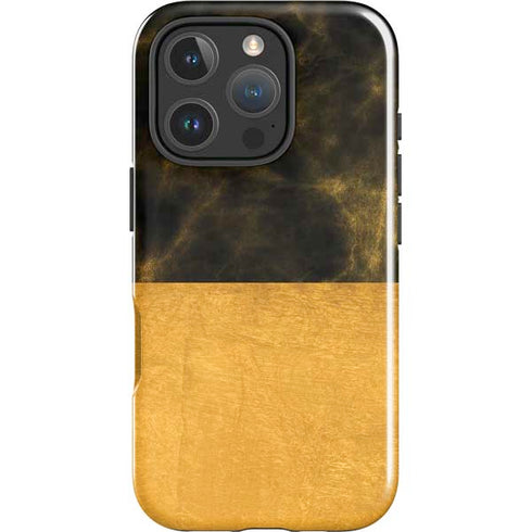 Black and Gold Split Marble iPhone 16 Pro Max Impact Case