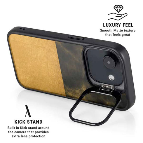 Black and Gold Split Marble iPhone 16e Kickstand Case