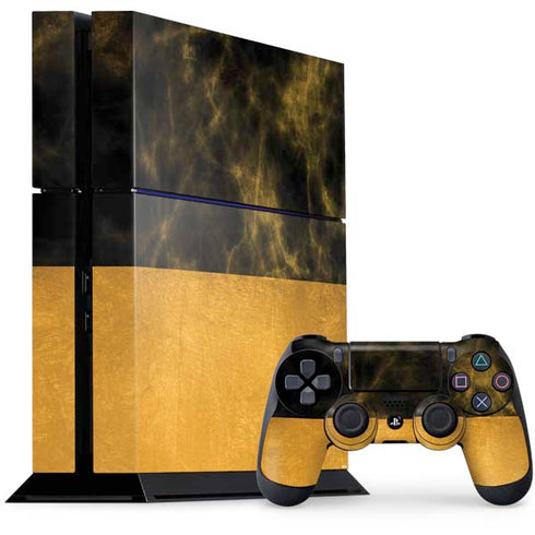 Black and Gold Split Marble PlayStation PS4 Skins