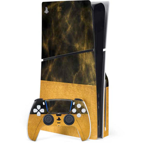 Black and Gold Split Marble PlayStation PS5 Skins