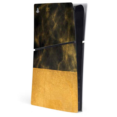 Black and Gold Split Marble PlayStation PS5 Skins