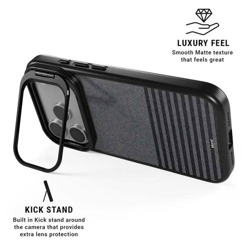 Black and Grey Stripes iPhone 17 Pro Max Kickstand Case