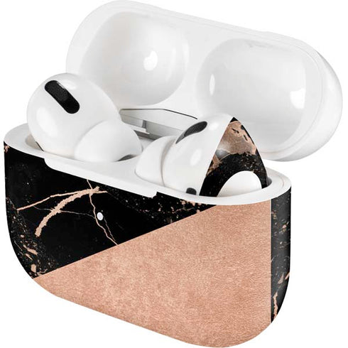 Black and Rose Gold Marble Split AirPods Skins