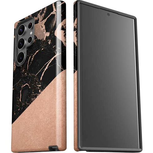 Black and Rose Gold Marble Split Galaxy S23 Ultra Pro Case