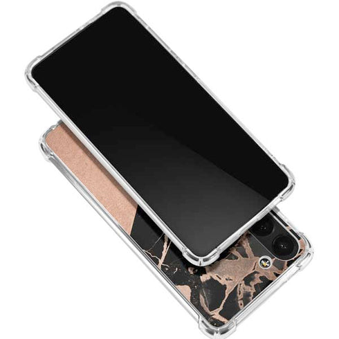 Black and Rose Gold Marble Split Galaxy S24 FE Clear Case
