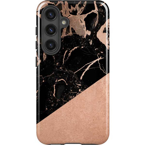 Black and Rose Gold Marble Split Galaxy S25 Plus Impact Case